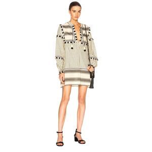 Dodo Bar Or Emanuelle Dress S Striped Black/Cream Cotton Mini Dress Long Sleeve